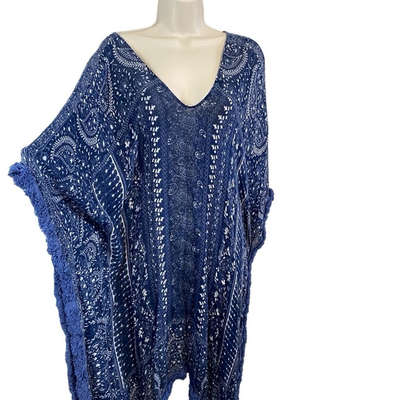 Anthropologie - Blue/Cream Fringed Caftan - O/S - Picture 9 of 11